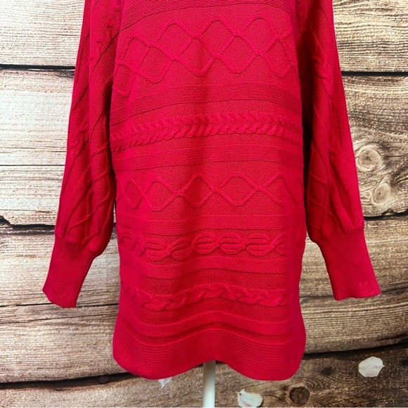 SOLD 🛍️ Liz Claiborne Women’s Cotton Solid Red Abstract Rib-Knit Sweater Tunic - Picture 3 of 8